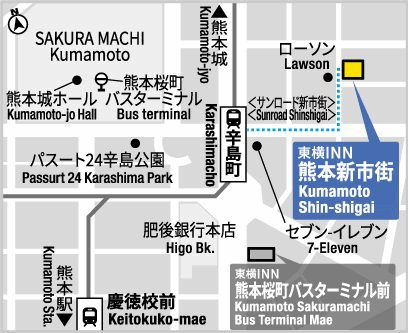 東横ＩＮＮ熊本新市街への概略アクセスマップ