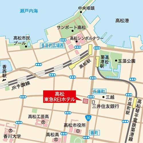 高松東急ＲＥＩホテルへの概略アクセスマップ