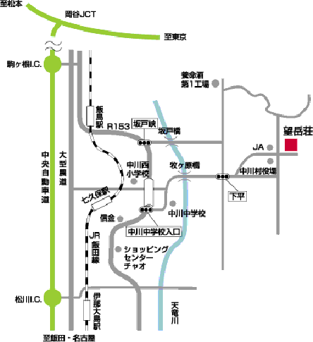 望岳荘への概略アクセスマップ