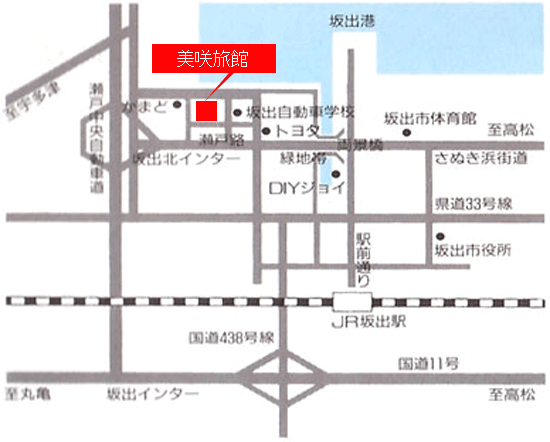 美咲旅館への概略アクセスマップ