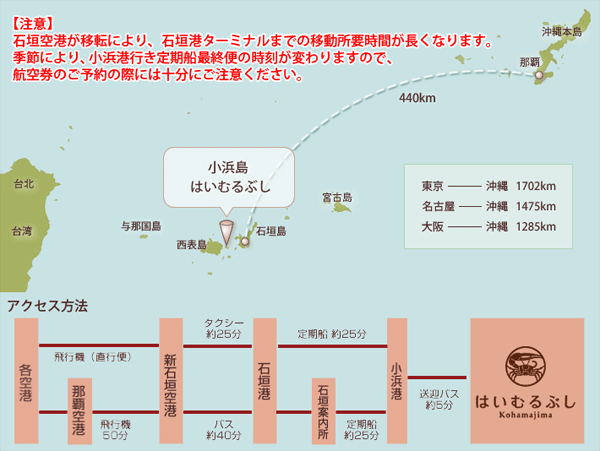 はいむるぶし　＜小浜島＞への概略アクセスマップ