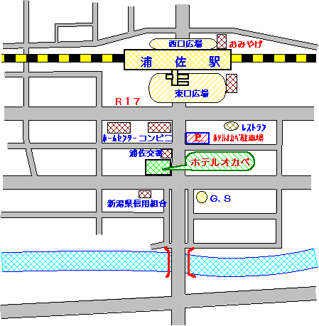 浦佐ホテルオカベへの概略アクセスマップ
