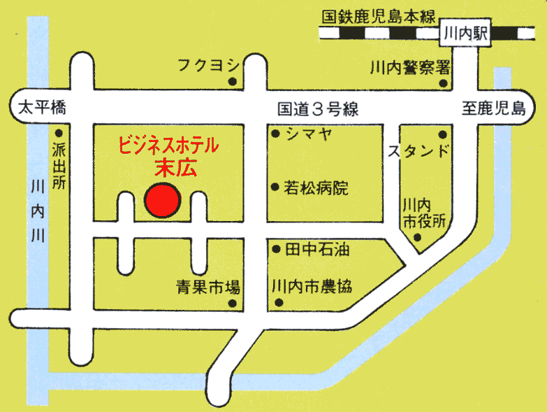 ビジネスホテル　末広＜鹿児島県＞への概略アクセスマップ