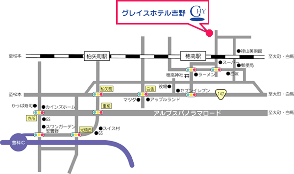 グレイスホテル吉野への概略アクセスマップ