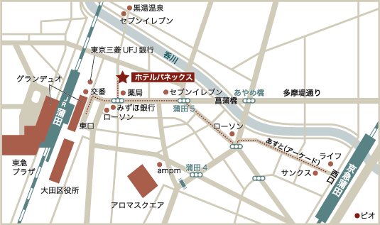 グランパークホテル　パネックス東京への概略アクセスマップ