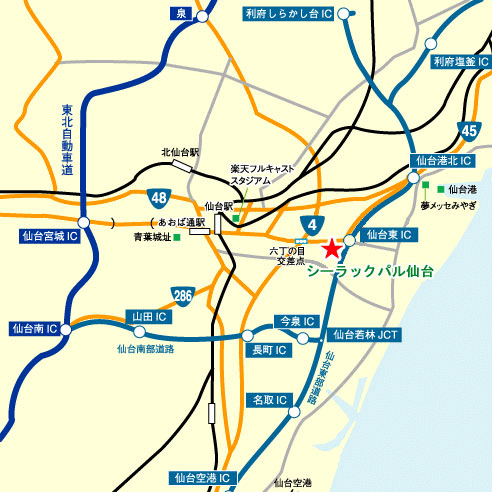ホテル　シーラックパル仙台への概略アクセスマップ
