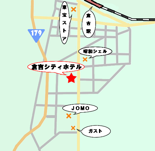 倉吉シティホテルへの概略アクセスマップ