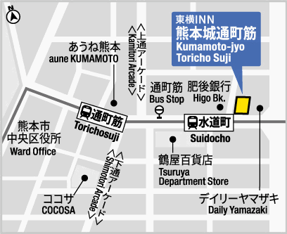 東横ＩＮＮ熊本城通町筋への概略アクセスマップ