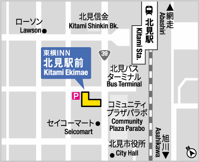 東横ＩＮＮ北見駅前への概略アクセスマップ