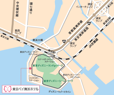 東京ベイ舞浜ホテルへの概略アクセスマップ
