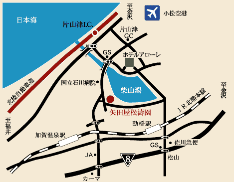地図：片山津温泉　矢田屋松濤園