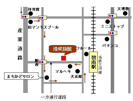 清咲旅館への概略アクセスマップ