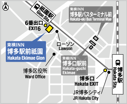 東横ＩＮＮ博多駅前祇園への概略アクセスマップ