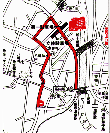 飯坂温泉　飯坂ホテルジュラクへの概略アクセスマップ