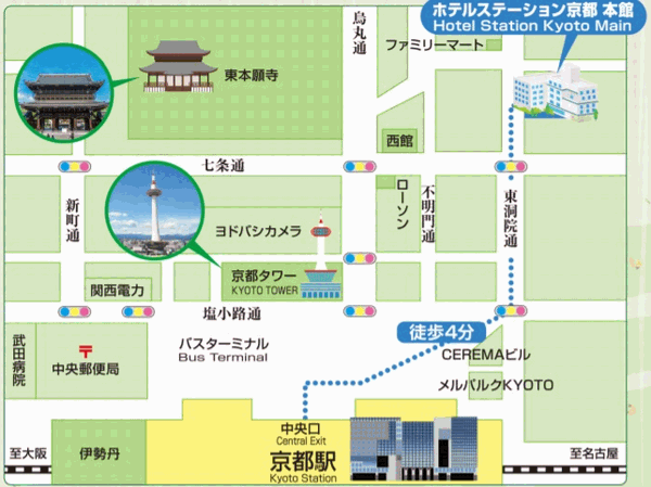 ホテル　ステーション京都への概略アクセスマップ