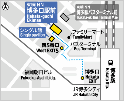 東横ＩＮＮ博多口駅前への概略アクセスマップ