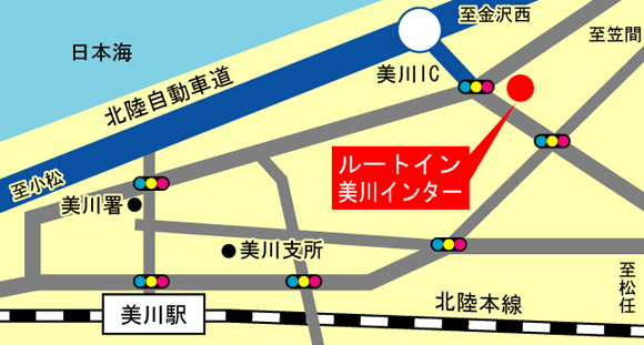 ホテルルートイン美川インターへの概略アクセスマップ