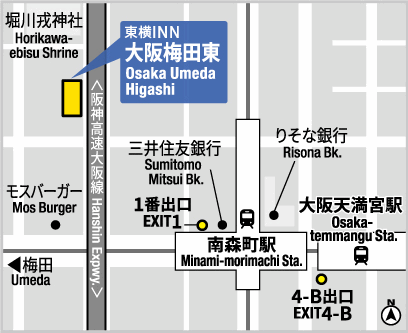 東横ＩＮＮ大阪梅田東への概略アクセスマップ