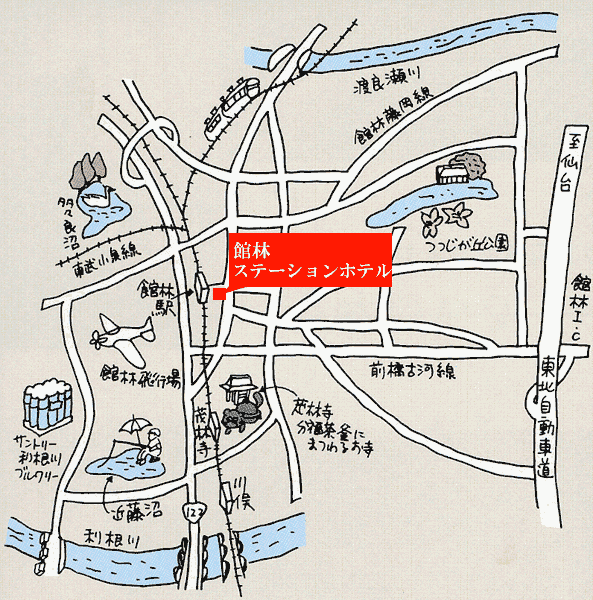 Ｔａｂｉｓｔ　館林ステーションホテルへの概略アクセスマップ