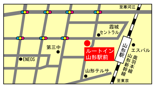 ホテルルートイン山形駅前への概略アクセスマップ