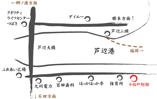 かねや別館　＜壱岐島＞への概略アクセスマップ