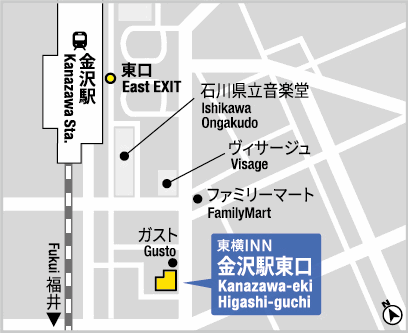 東横ＩＮＮ金沢駅東口への概略アクセスマップ