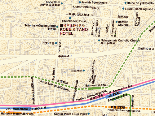 神戸北野ホテルへの概略アクセスマップ