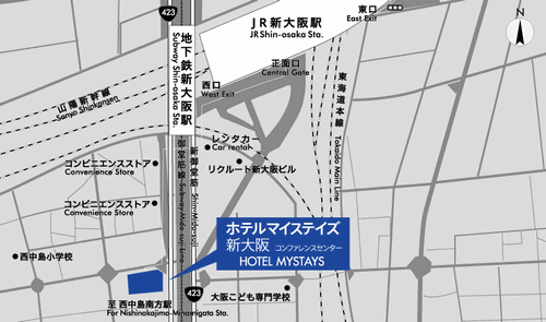 ホテルマイステイズ新大阪コンファレンスセンターへの概略アクセスマップ