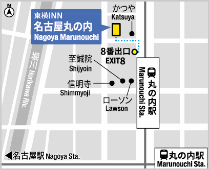 東横ＩＮＮ名古屋丸の内への概略アクセスマップ