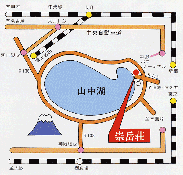 崇岳荘への概略アクセスマップ