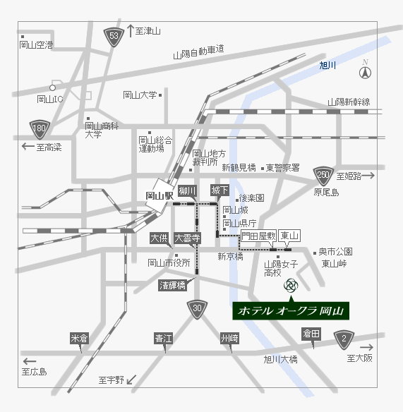 岡山国際ホテルへの概略アクセスマップ