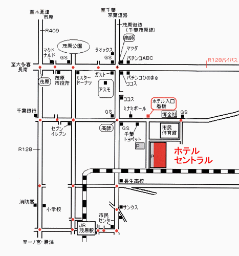 ビジネスホテル　セントラル＜千葉県＞への概略アクセスマップ