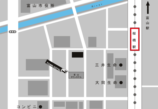 富山タウンホテルへの概略アクセスマップ