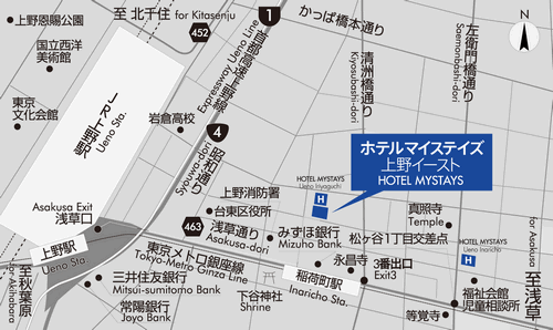 ホテルマイステイズ上野イーストへの概略アクセスマップ