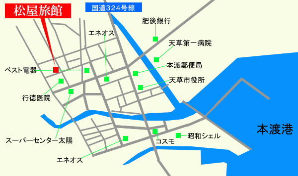 松屋旅館＜熊本県＞への概略アクセスマップ
