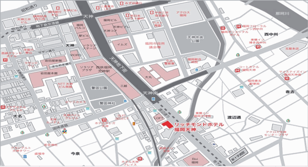 リッチモンドホテル福岡天神への概略アクセスマップ