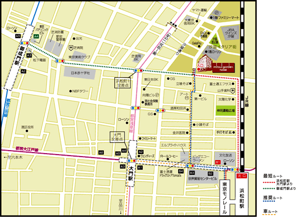 三井ガーデンホテル汐留イタリア街への概略アクセスマップ