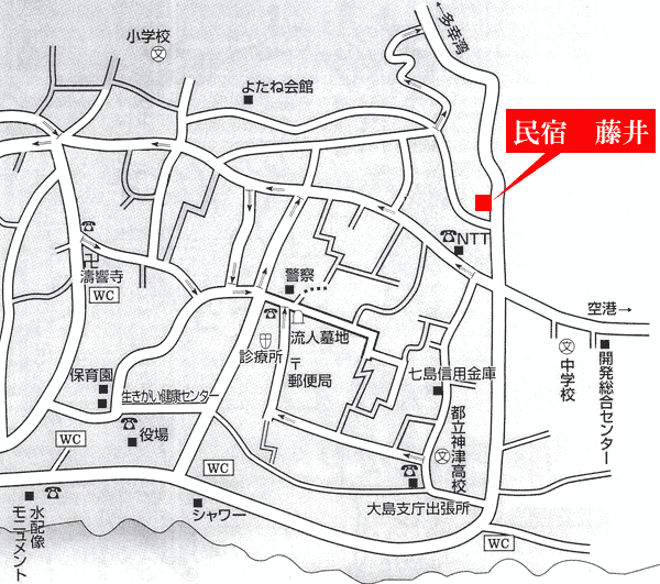 民宿　藤井　＜東京都・神津島＞への概略アクセスマップ