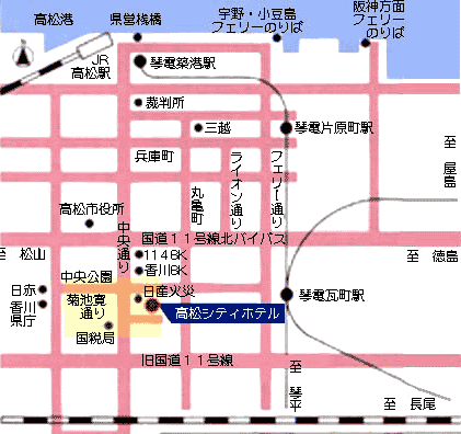 高松シティホテルへの概略アクセスマップ