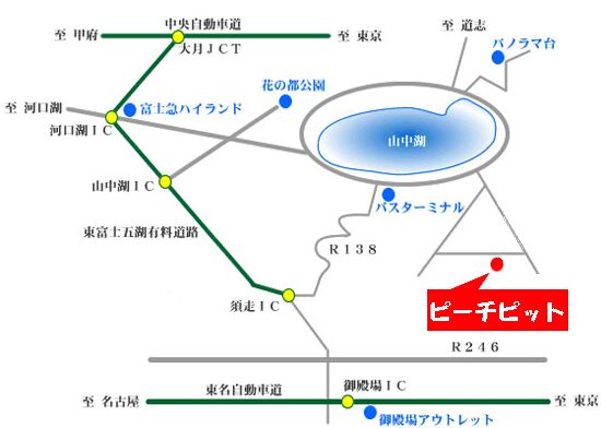 ピーチピットへの概略アクセスマップ