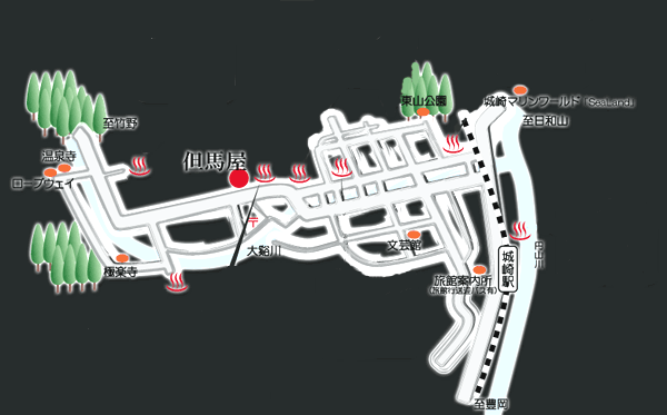 城崎温泉　但馬屋（たじまや）への概略アクセスマップ