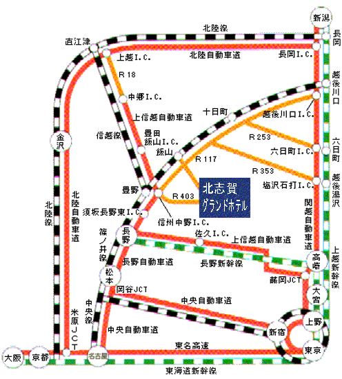 北志賀グランドホテル＆ウエストへの概略アクセスマップ