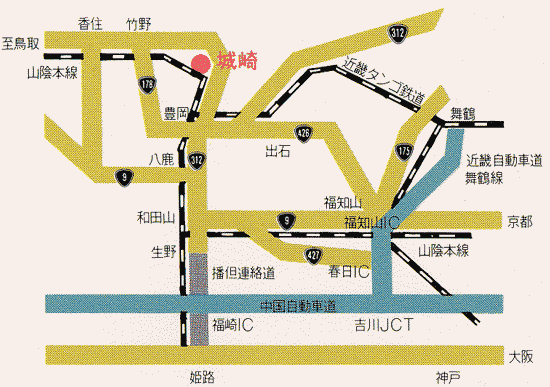 城崎温泉　東山荘（ひがしやまそう）への概略アクセスマップ
