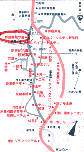 地図：会津東山温泉　庄助の宿　瀧の湯