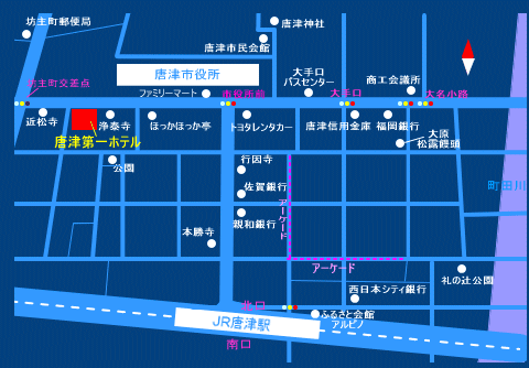 唐津第一ホテルへの概略アクセスマップ