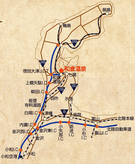 和倉温泉　旅亭はまなすへの概略アクセスマップ