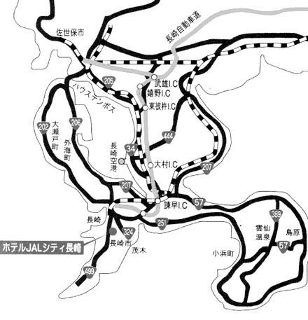 ホテルＪＡＬシティ長崎への概略アクセスマップ