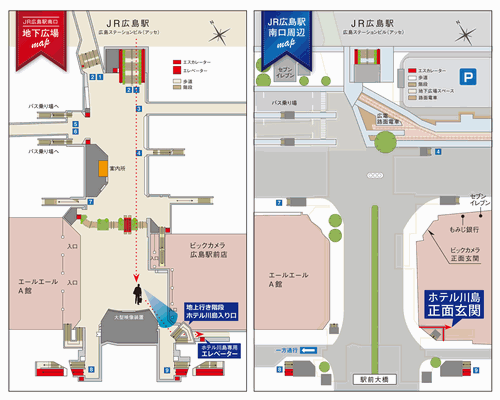 ホテル川島　広島駅直結への概略アクセスマップ
