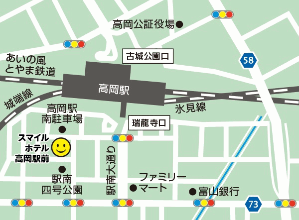 スマイルホテル高岡駅前への概略アクセスマップ