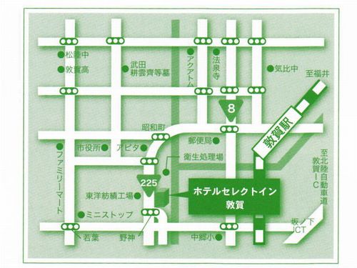 ホテルセレクトイン敦賀への概略アクセスマップ